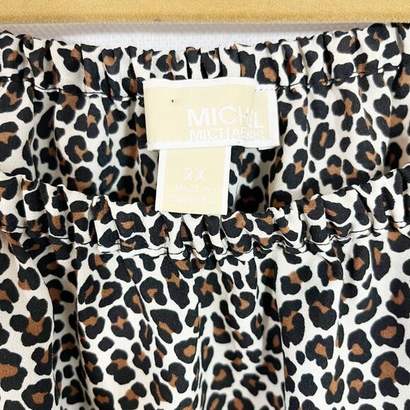 Michael Michael Kors Leopard Print Off the Shoulder Asymmetrical Hem Top Size 2X - Picture 4 of 7